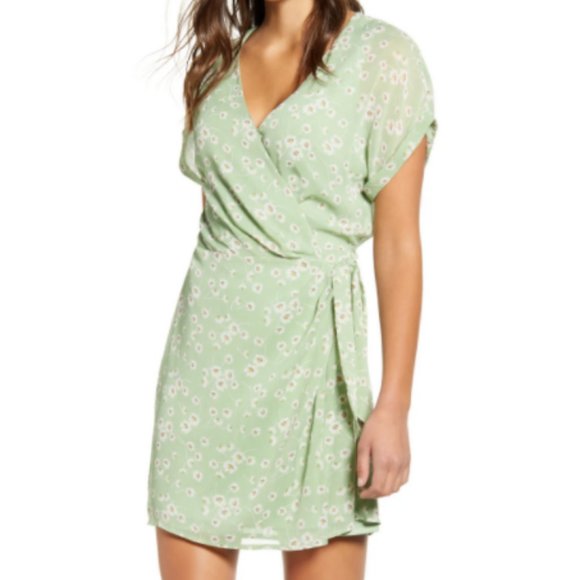 Simone Floral Wrap Front Minidress - light green (M) NWT - Picture 1 of 4